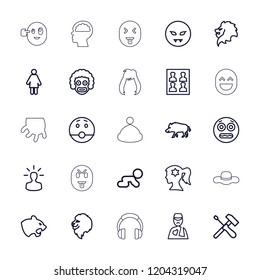 Head icon. collection of 25 head outline icons such as hog, lion, panther, woman face with flower in hair, devil emot, shocked emoji. editable head icons for web and mobile.