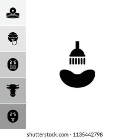 Head icon. collection of 6 head filled icons such as cow, shower, cool emot, medical reflector, angry emot. editable head icons for web and mobile.