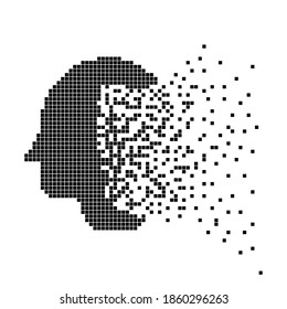 Head icon in disappearing, dotted halftone. Vector illustration. Eps 10.