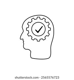 head icon with gear and check mark, simple flat style, illustration, logo sign symbol pictogram template, for ui or ux isolated on white for mobile app, editable	