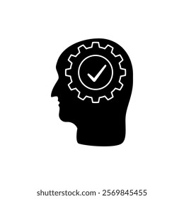 head icon with gear and check mark, simple flat style, illustration, logo sign symbol pictogram template, for ui or ux isolated on white for mobile app, editable	