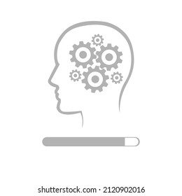 icono de cabeza con engranajes sobre fondo blanco, concepto de pensamiento y proceso de reflexión, ilustración vectorial