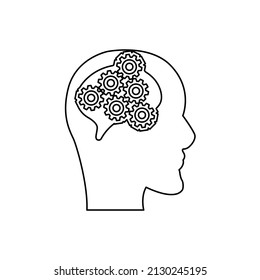 head icon with gears on a white background, concept of thought and reflection process, vector illustration