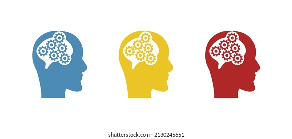 head icon with gears on a white background, concept of thought and reflection process, vector illustration