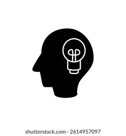 head icon with light bulb, simple flat style, illustration, logo sign symbol pictogram template, for ui or ux isolated on white for mobile app, editable
