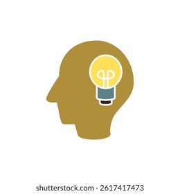 head icon with light bulb, simple flat style, illustration, logo sign symbol pictogram template, for ui or ux isolated on white for mobile app, editable