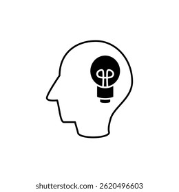 head icon with light bulb, simple flat style, illustration, logo sign symbol pictogram template, for ui or ux isolated on white for mobile app, editable