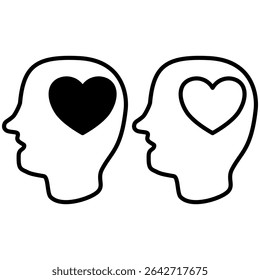 Icono de la cabeza con la muestra del amor, Ilustración vectorial, símbolo, imagen de la Plantilla del logotipo del diseño, para UI o UX aislado en blanco para el App móvil, editable