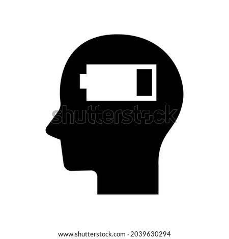 head icon and low battery isolated on white background. icon vector.