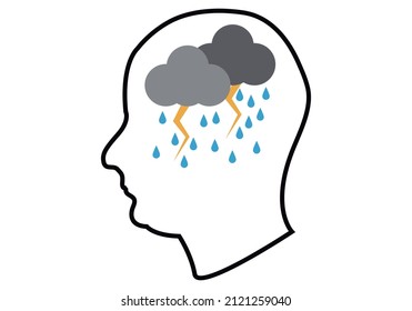 Head icon with mental disorder represented by a storm.