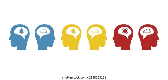 icono de cabeza en el medio con el sol, ideas de concepto sobre un fondo blanco, ilustración vectorial