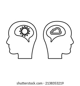 head icon in the middle with the sun, concept ideas on a white background, vector illustration