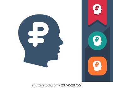 Head Icon. Mind, Thinking, Money, Ruble, Rouble. Professional, pixel perfect vector icon.