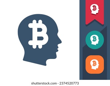 Head Icon. Mind, Thinking, Money, Bitcoin, Cryptocurrency. Professional, pixel perfect vector icon.
