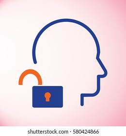 Head icon with a opened lock pad