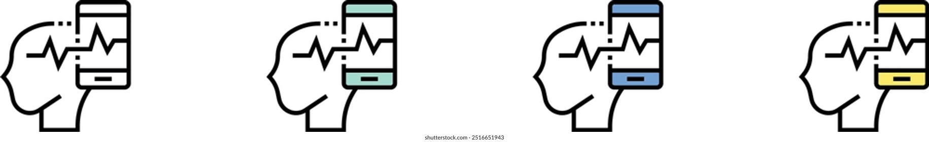 head icon. Outline, Green, Blue and Yellow Style Design Isolated On White Background