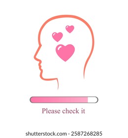 head icon, please wait, hearts on a white background, vector illustration