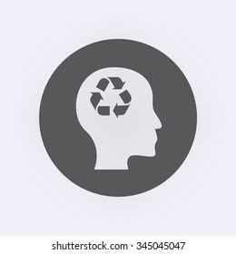 Head icon with recycle symbol in circle . Vector illustration