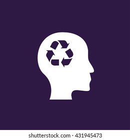 Head icon with recycle symbol. Vector illustration