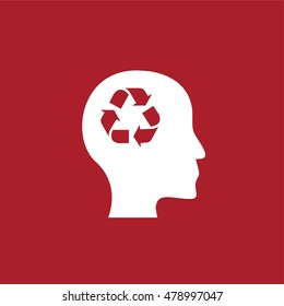 Head icon with recycle symbol. Vector illustration
