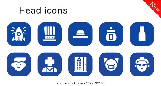  head icon set. 10 filled head icons. Simple modern icons about  - Initiative, Hat, Ossuary, Milk, Avatar, Psychology, Shower, Pig, Grandmother