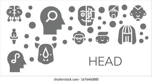 conjunto de iconos de cabeza. 11 iconos de cabeza rellenos.  Iconos modernos sencillos, como: Cerebro, mente, Venus, Abuela, Avatar, Cyborg, Rinoceronte, Indio, peluca, Hombre