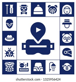head icon set. 17 filled head icons.  Collection Of - Screw, Alien, Hat, Virtual reality, Ladybug, Panda bear, Helmet, Tiki, Clown, Meow, Shower, Avatar