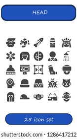  head icon set. 25 filled head icons. Simple modern icons about  - Avatar, Elephant, Fishbone, Milk, Samurai, Sheriff, Boxing helmet, Mental disorder, Psychologist, Shower, Hat