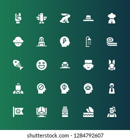 head icon set. Collection of 25 filled head icons included Woman, Headdress, Milk, Artificial intelligence, Pirate flag, Businessman, Head, Mind, Psychologist, Rabbit, Avatar