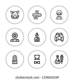 Head icon set. collection of 9 outline head icons with artificial intelligence, boar, eye patch, hat, grandmother, pharaoh, poison, woman icons. editable icons.