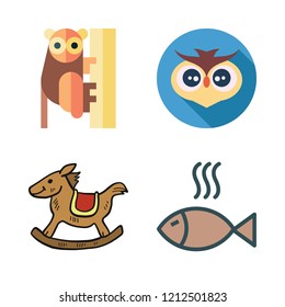 head icon set. vector set about owl, animals, rocking horse and fish icons set.