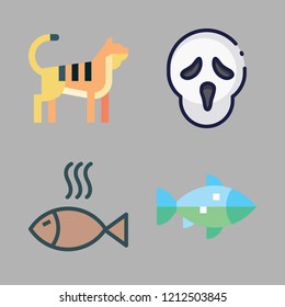 head icon set. vector set about tiger, fish and scream icons set.