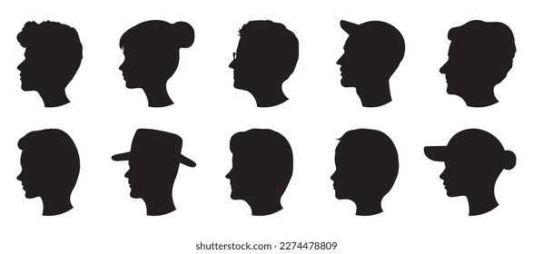 Head icon silhouette. Profile icons set. Man and woman avatar. Profile silhouette faces. Vector illustration