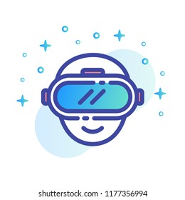 Head icon with VR glass vector illustration in line color design