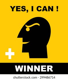Head Icon of a winner. Simple flat icon about : confidence and  optimistic to be a winner. Icon to motivate to reach your dream.