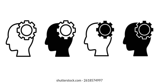 Head Icons With Cogwheel Inside Representing Ideas And Development Black And White Color Vector Design Illustration