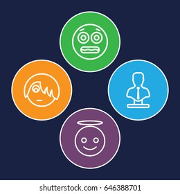 Head icons set. set of 4 head outline icons such as bust, emoji angel, emo emot