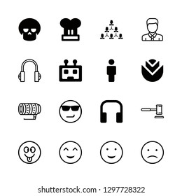 head icons set with big telephoto lens, sad face outline and grinning face vector set