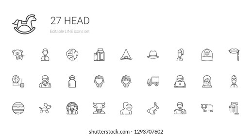 head icons set. Collection of head with man, rabbit, user, minotaur, dog, venus, side view, egyptian, milk, woman, artificial intelligence, hat. Editable and scalable head icons.
