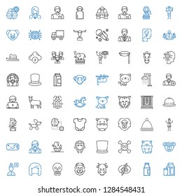 head icons set. Collection of head with milk, brainstorming, cow, lion, skull, wig, add user, monkey, hamster, top hat, egyptian, elephant, woman. Editable and scalable head icons.