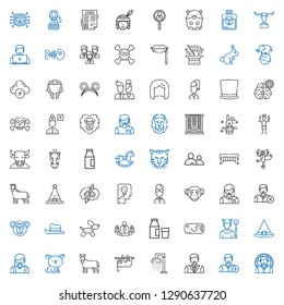 head icons set. Collection of head with user, add user, man, shower, sloth, donkey, rabbit, woman, witch hat, devil, ar glasses, milk, team. Editable and scalable head icons.