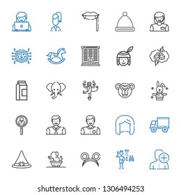 head icons set. Collection of head with user, shower, ears, elephant, witch hat, side view, wig, man, job search, rabbit, monkey, milk, brainstorming. Editable and scalable head icons.