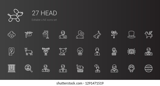 head icons set. Collection of head with woman, thinking, elephant, man, user, job search, jail, lion, businessman, skull, rabbit, monkey, donkey. Editable and scalable head icons.