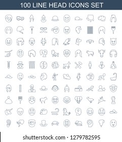 head icons. Trendy 100 head icons. Contain icons such as showing tongue emot, winter hat, gear in head, elephant, angry, turtle, hat, welder mask. head icon for web and mobile.