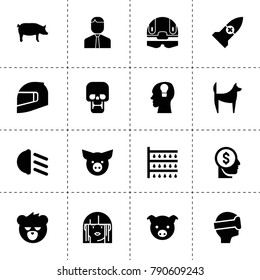 Head icons. vector collection filled head icons. includes symbols such as shower, pig, low beem light, businessman, vr, dog, woman, bear. use for web, mobile and ui design.