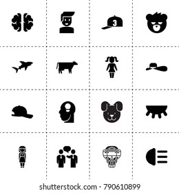 Head icons. vector collection filled head icons. includes symbols such as cow, udder, businessmen communication, hight beem light, idea. use for web, mobile and ui design.