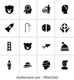 Head icons. vector collection filled head icons. includes symbols such as pig, businessman, vr, man and money, bear, boy, brain. use for web, mobile and ui design.