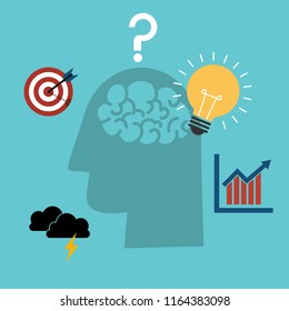 Head idea and brain icon. New idea concept with light bulb. Creative process vector