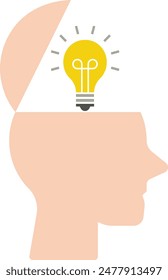 Head with idea bulb, Creative Mindset, Bright Ideas Ahead Vector Illustration