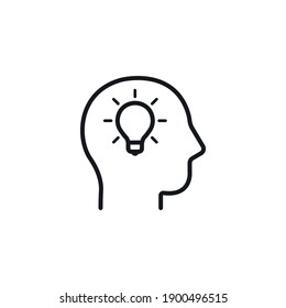 Head with Idea Bulb, head with thinking symbol - simple line icon vector